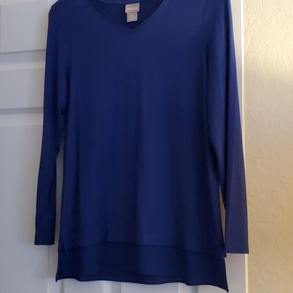 Chico's Navy Long Sleeve Top with Sheer Bottom - Picture 2 of 10